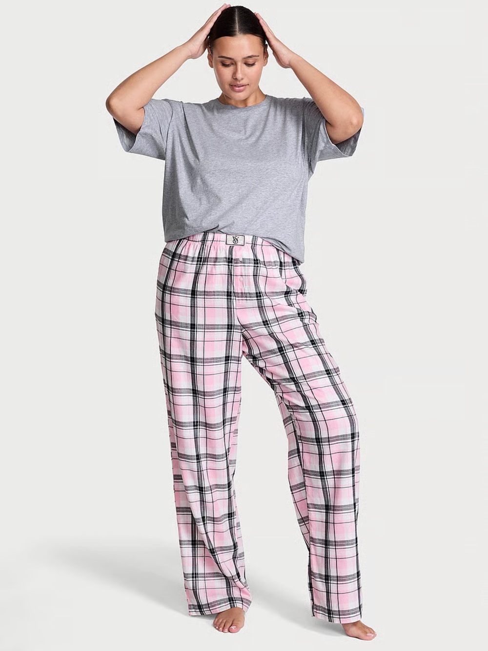 Victoria's Secret Flannel Short-Sleeve Long Tee-Jama Set Regular Size Large